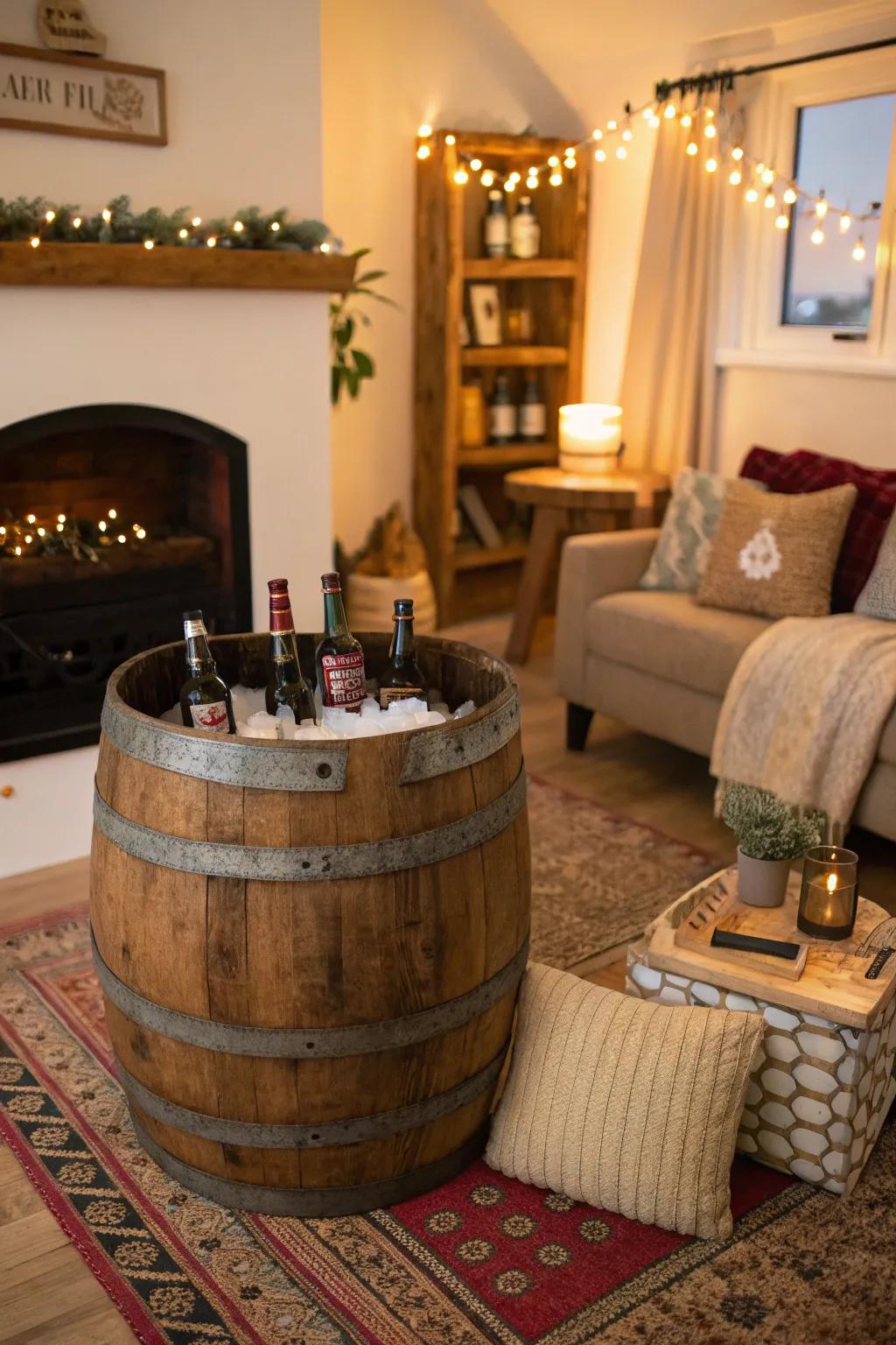 Countryside-inspired keg beer stand fostering a welcoming atmosphere.