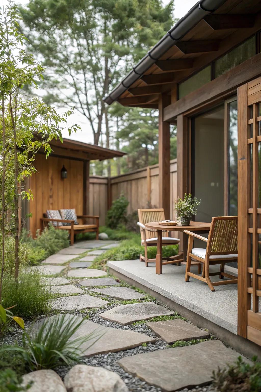 A small patio beautifully blending natural materials for a timeless look.