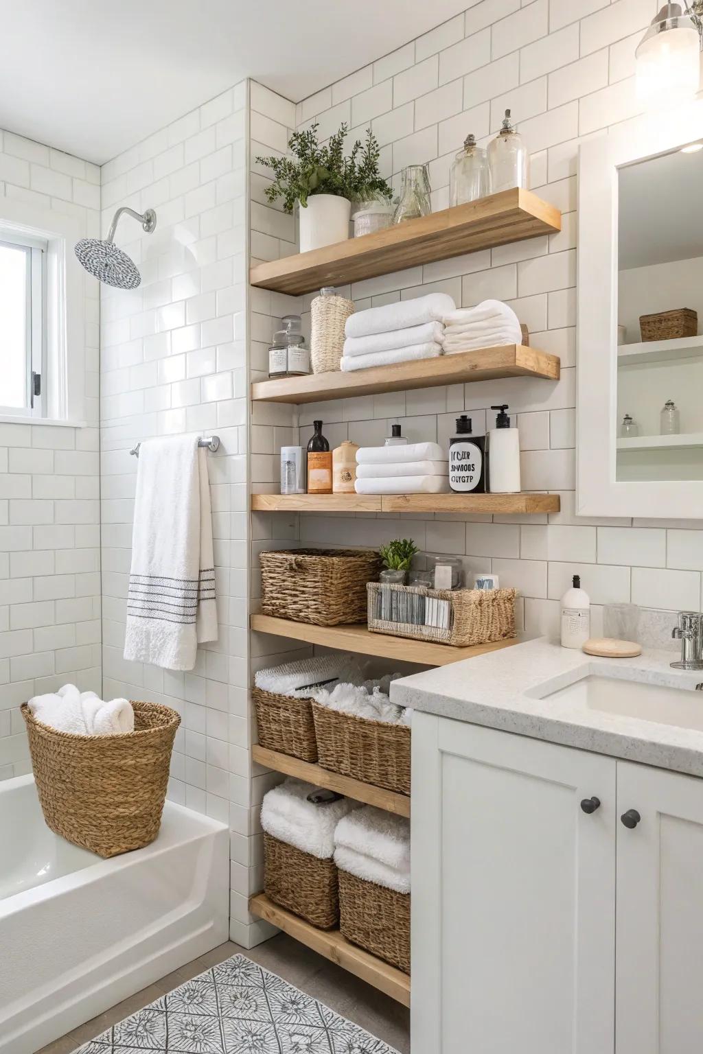 Hovering ledges deliver effective holding, which allows the restroom to remain tidy.