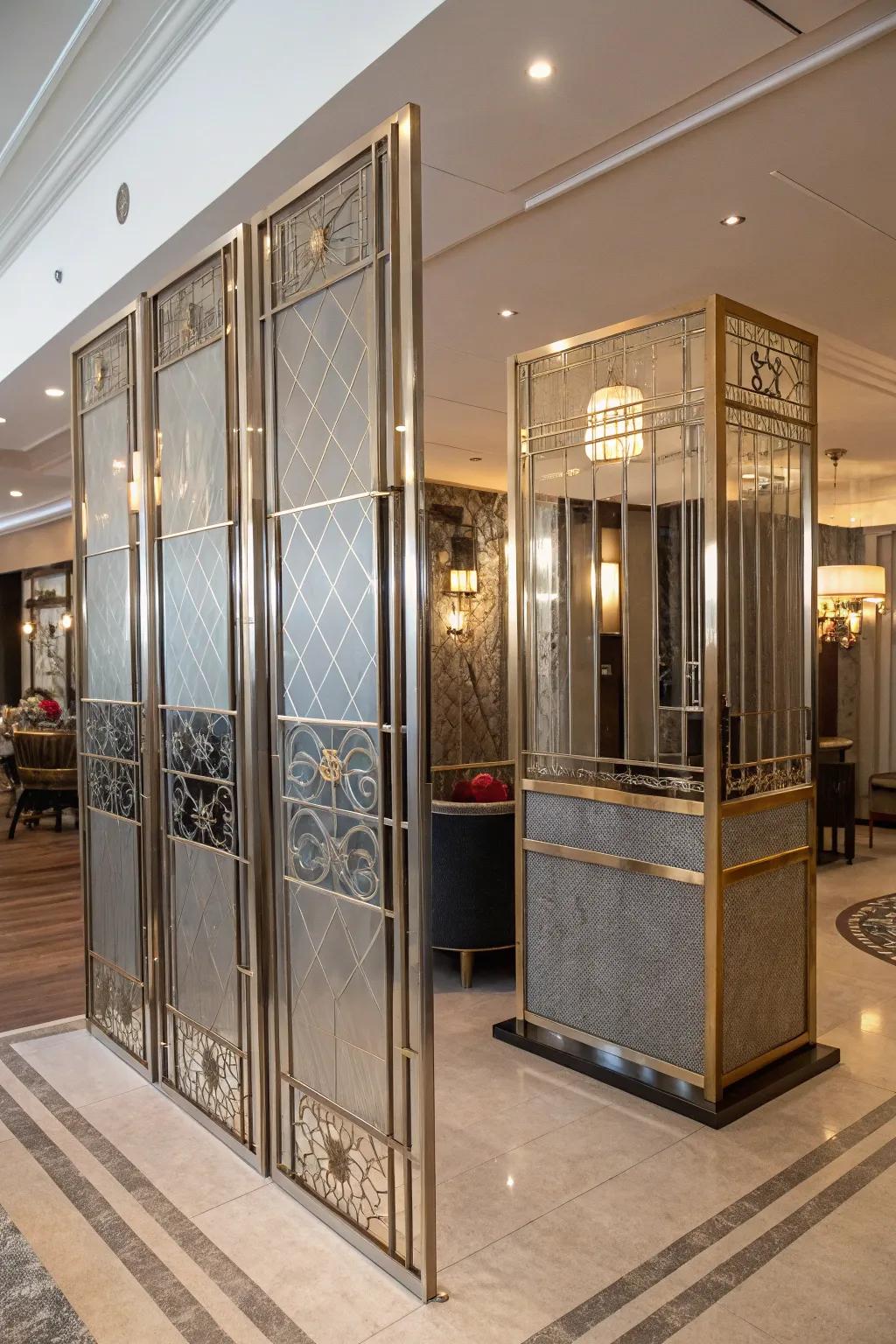 An elegant metallic frame partition that adds sophistication.