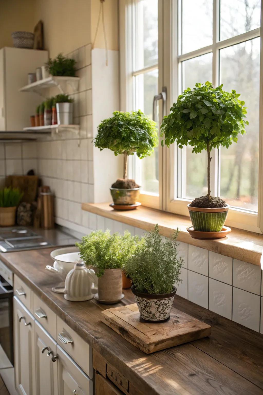 Organic elements introduce freshness and vitality to your kitchen.