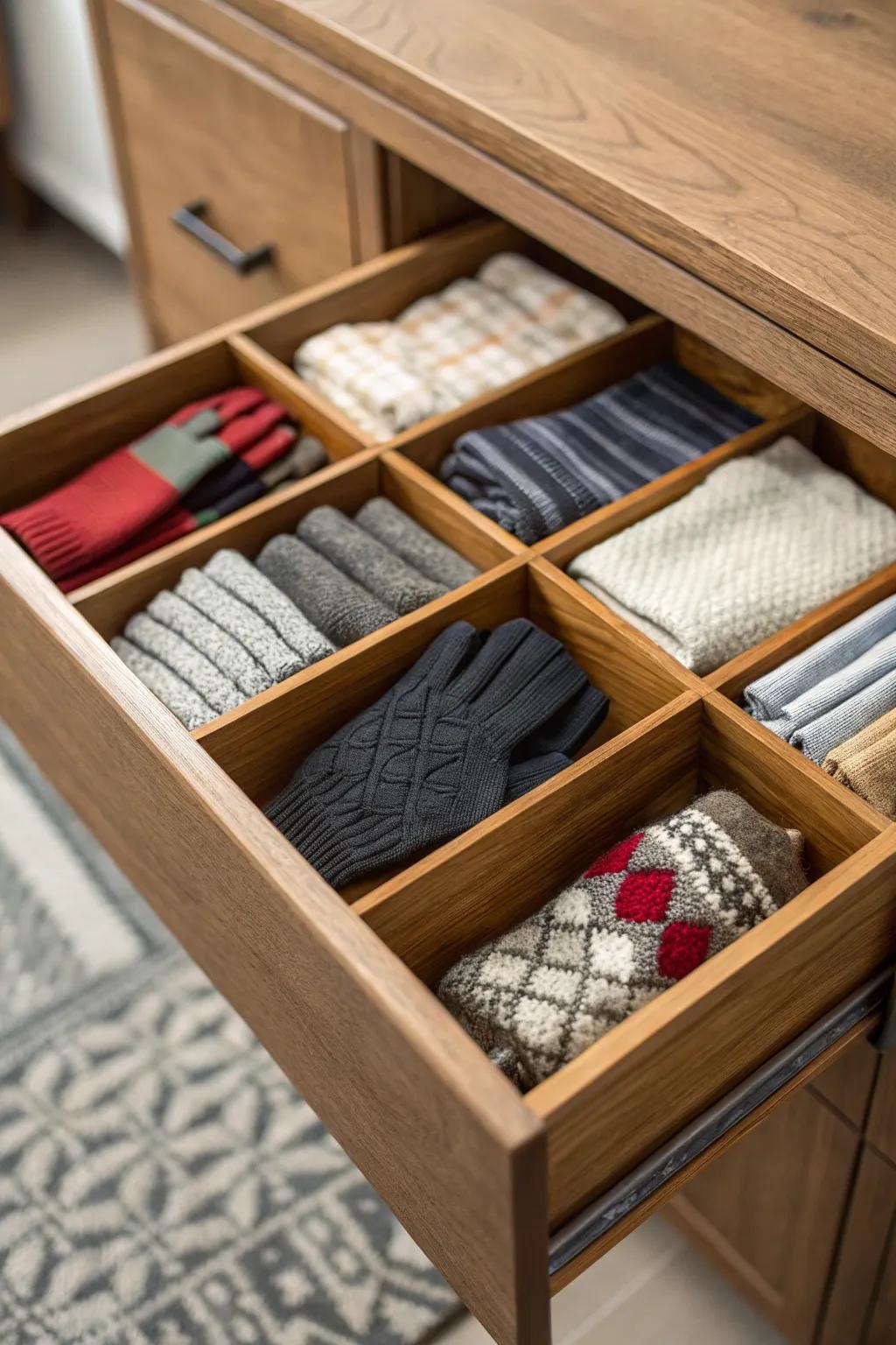 Organize accessories with drawer dividers.