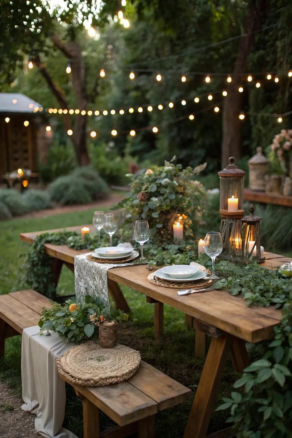 Nature-inspired centerpieces perfect for an outdoor 18th birthday celebration.