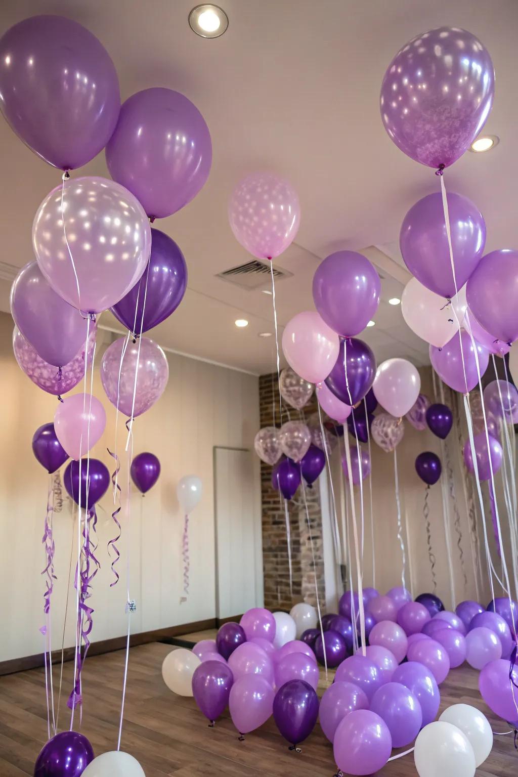 A room filled with balloons to celebrate 80 years of life.