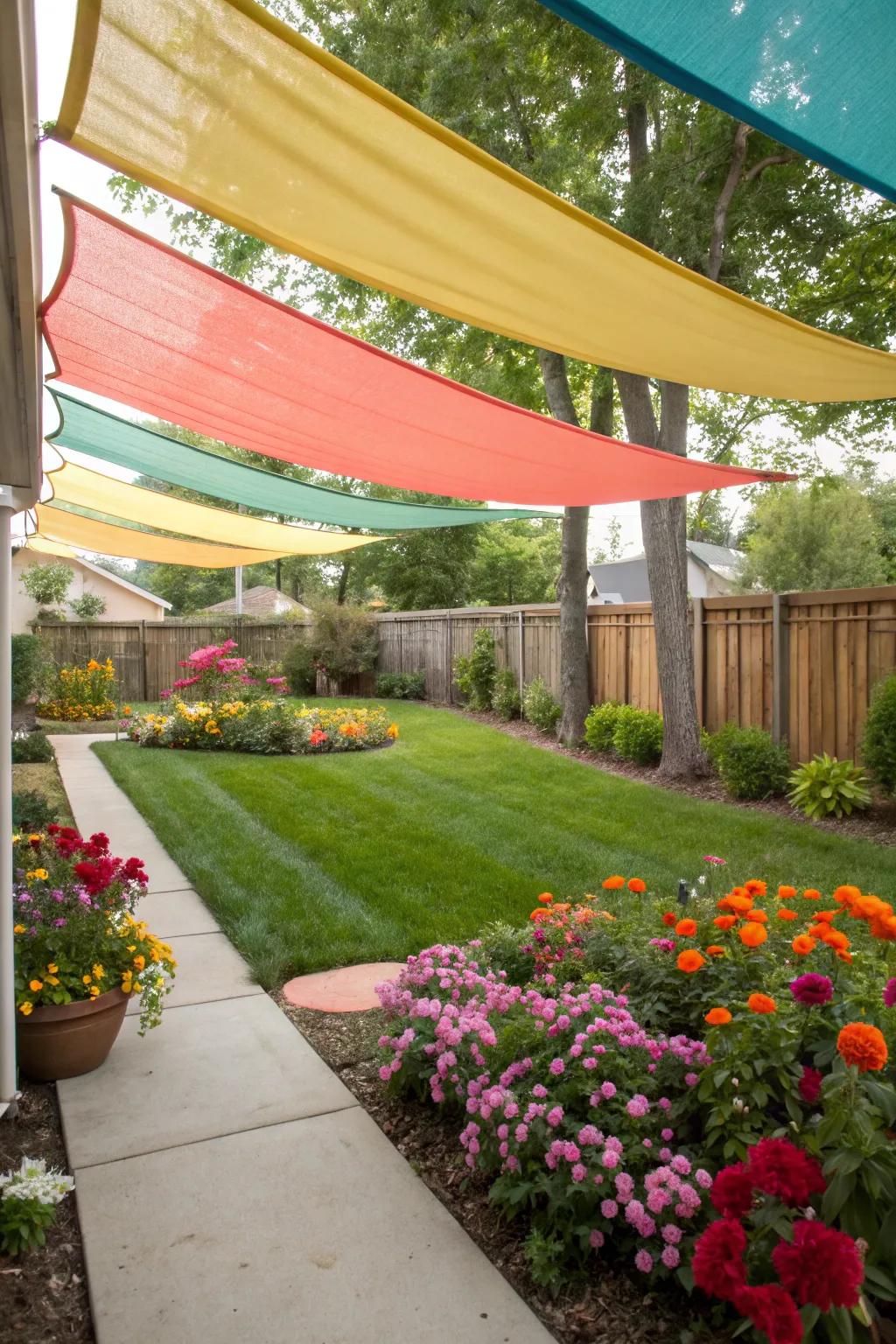 Bring your backyard to life with colorful fabric awnings.