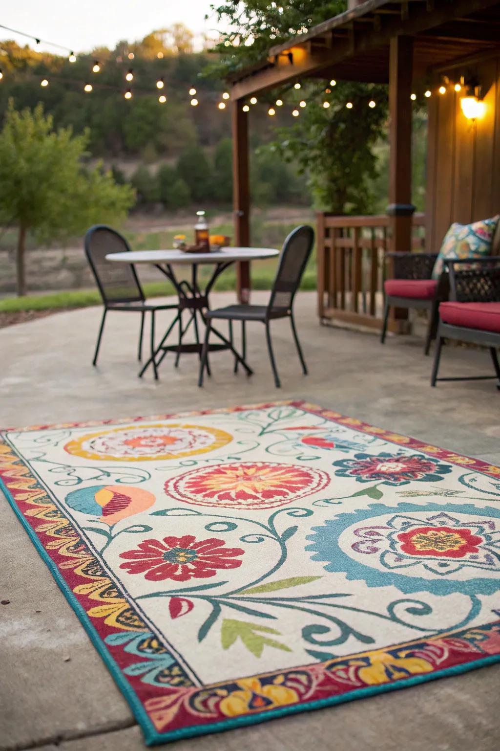 A DIY painted rug can add character to your patio floor.