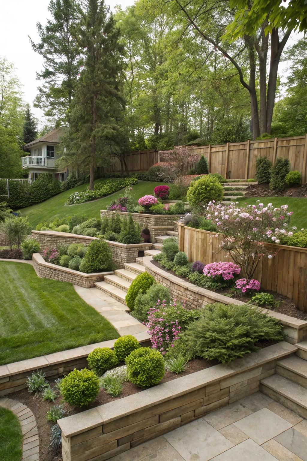 Strategically landscaped layers creating private nooks.