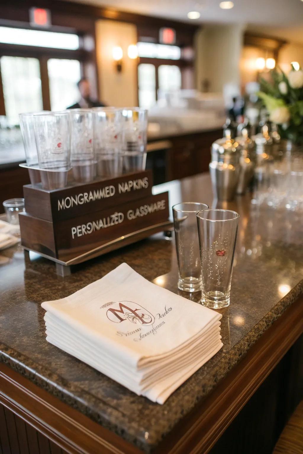 Monogrammed details add a personal touch to your bar.