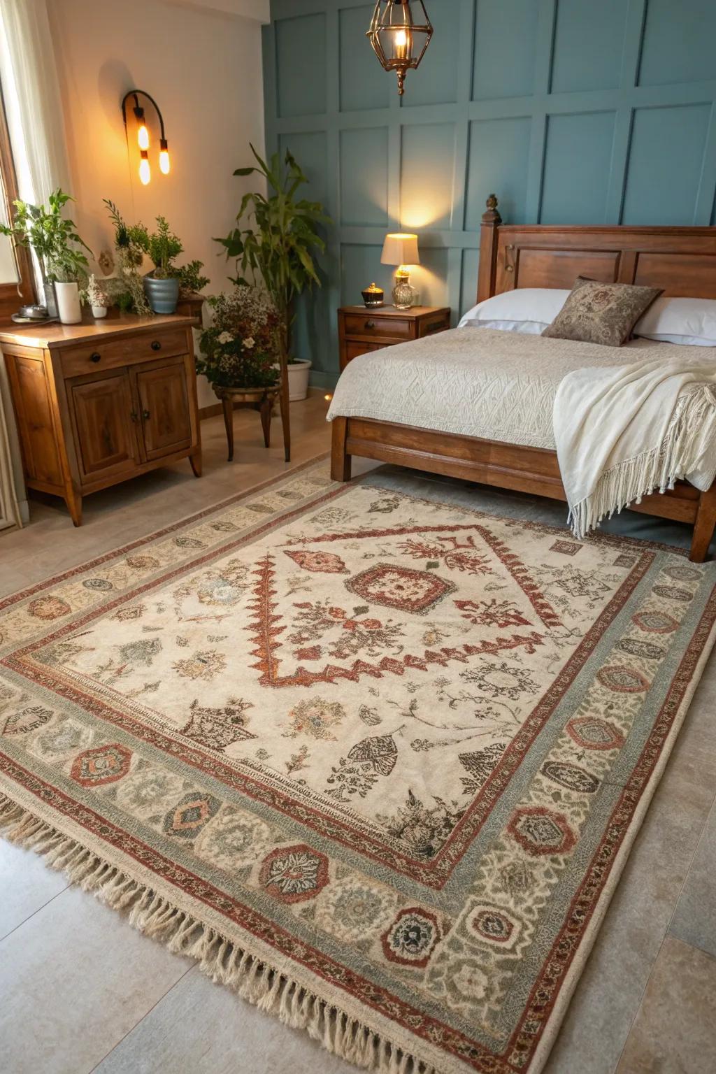 Vintage rugs add character and warmth.