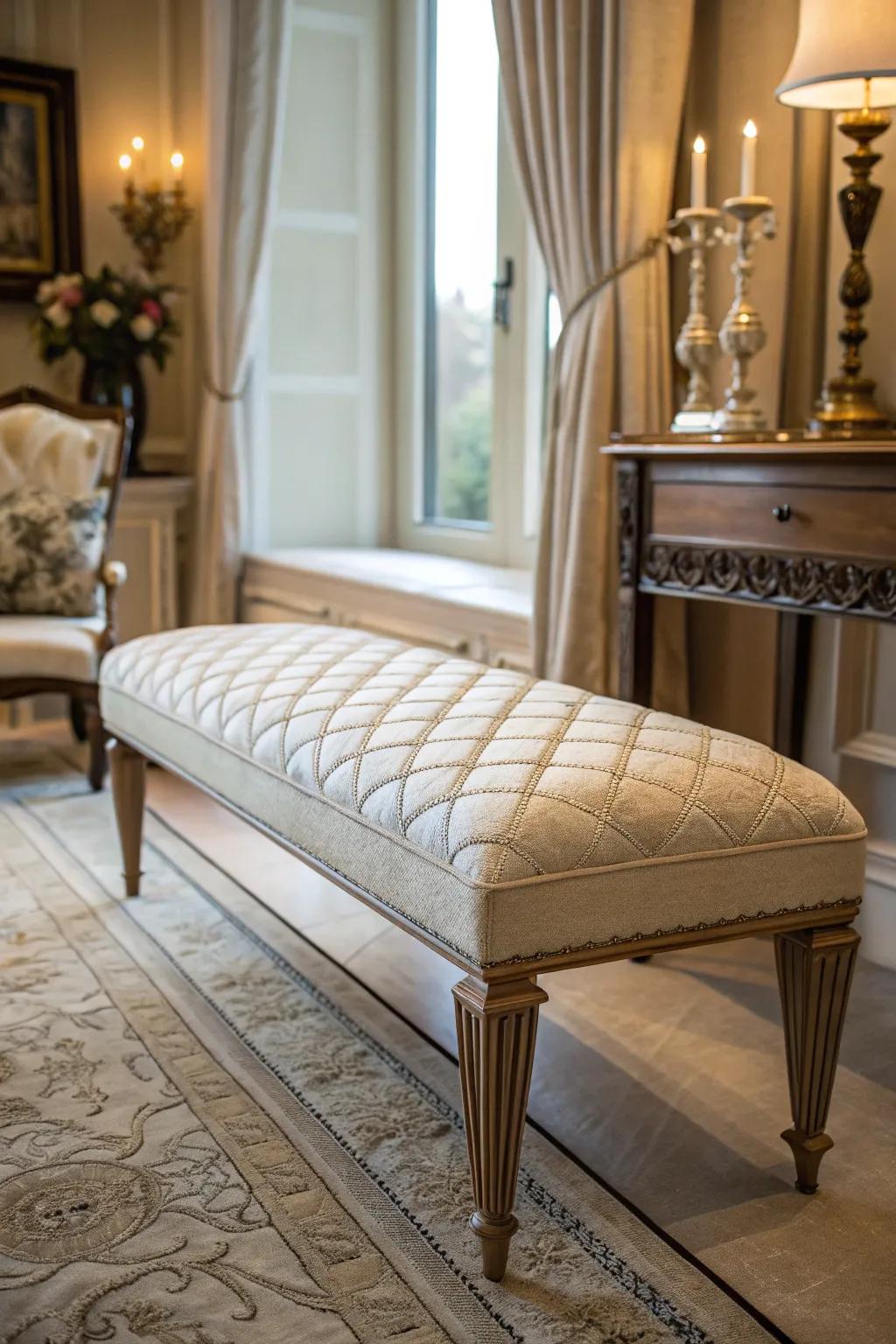 Quilted cushions provide comfort with a touch of luxury.