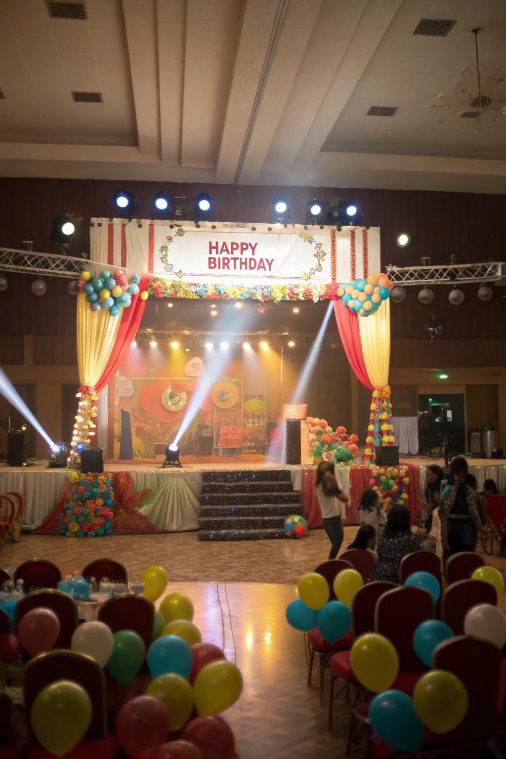 A spectacular stage arrangement prepared for the birthday star's moment.