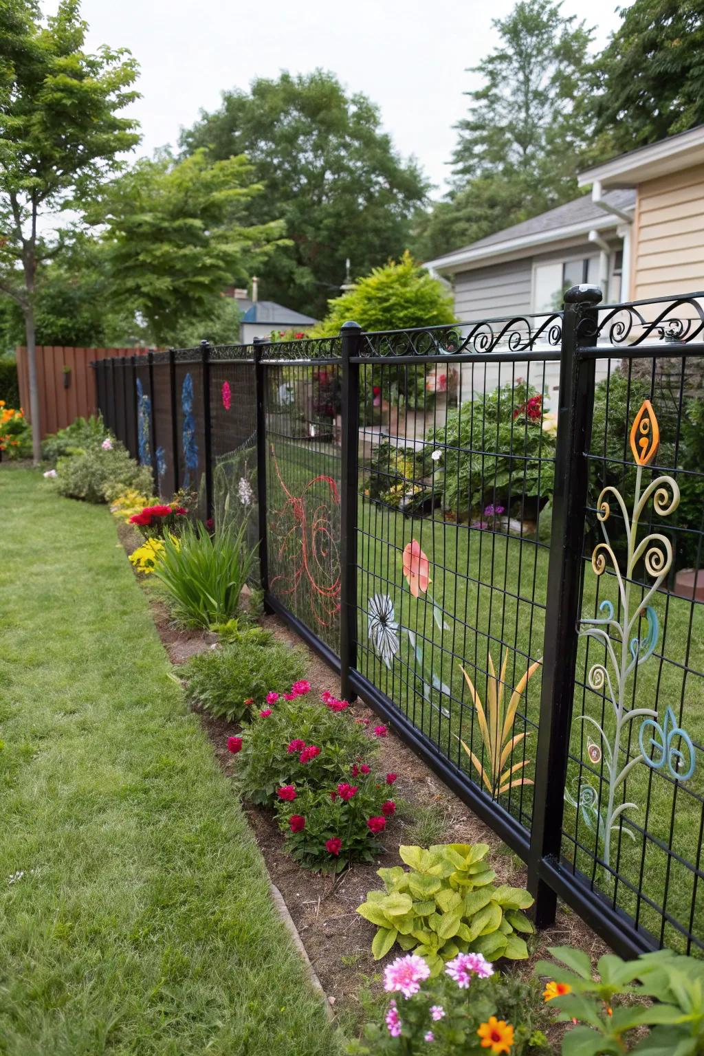 Add personality to your space with artistic black wire fence panels.