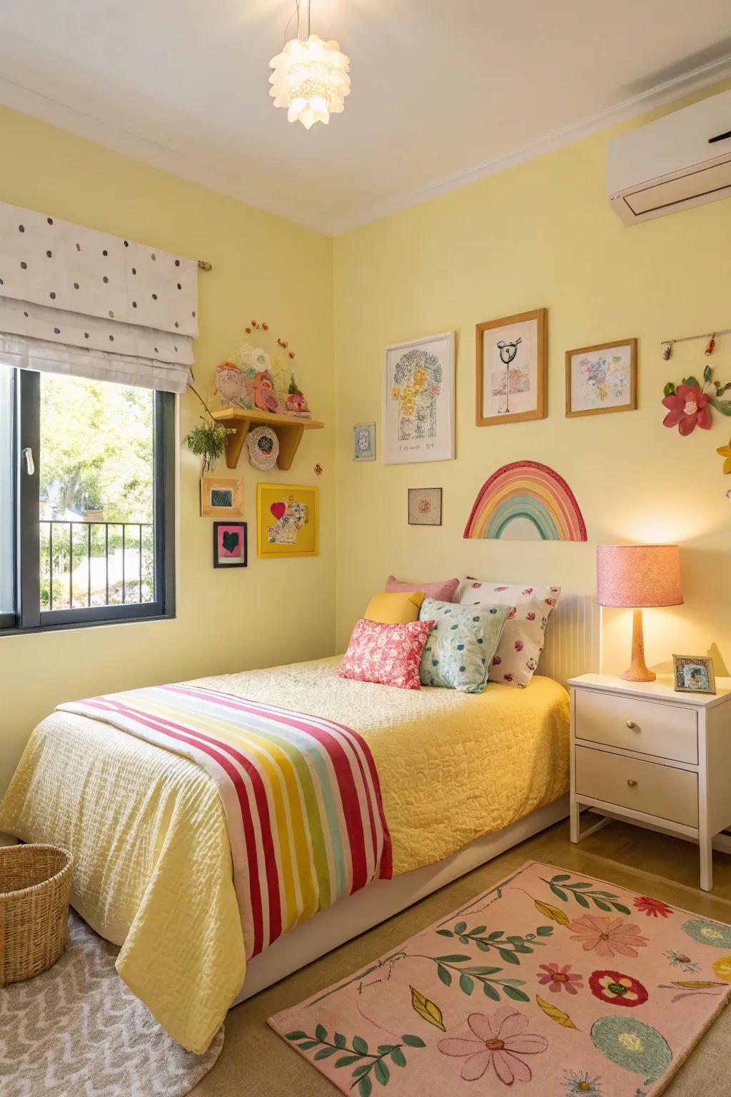 Pastel yellows add a cheerful yet calming touch.