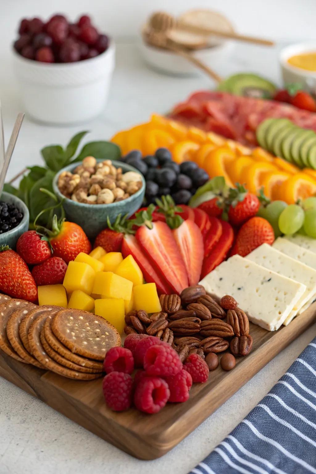 An explosion of color through this pleasurable charcuterie arrangement.