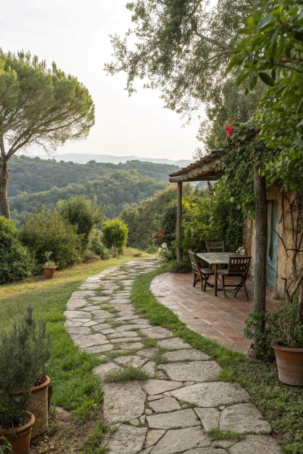 A stone path can add a rustic charm to your patio.