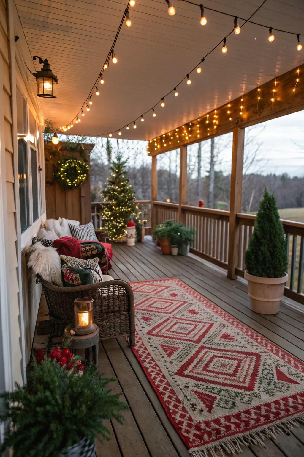 A festive rug adds warmth and style.