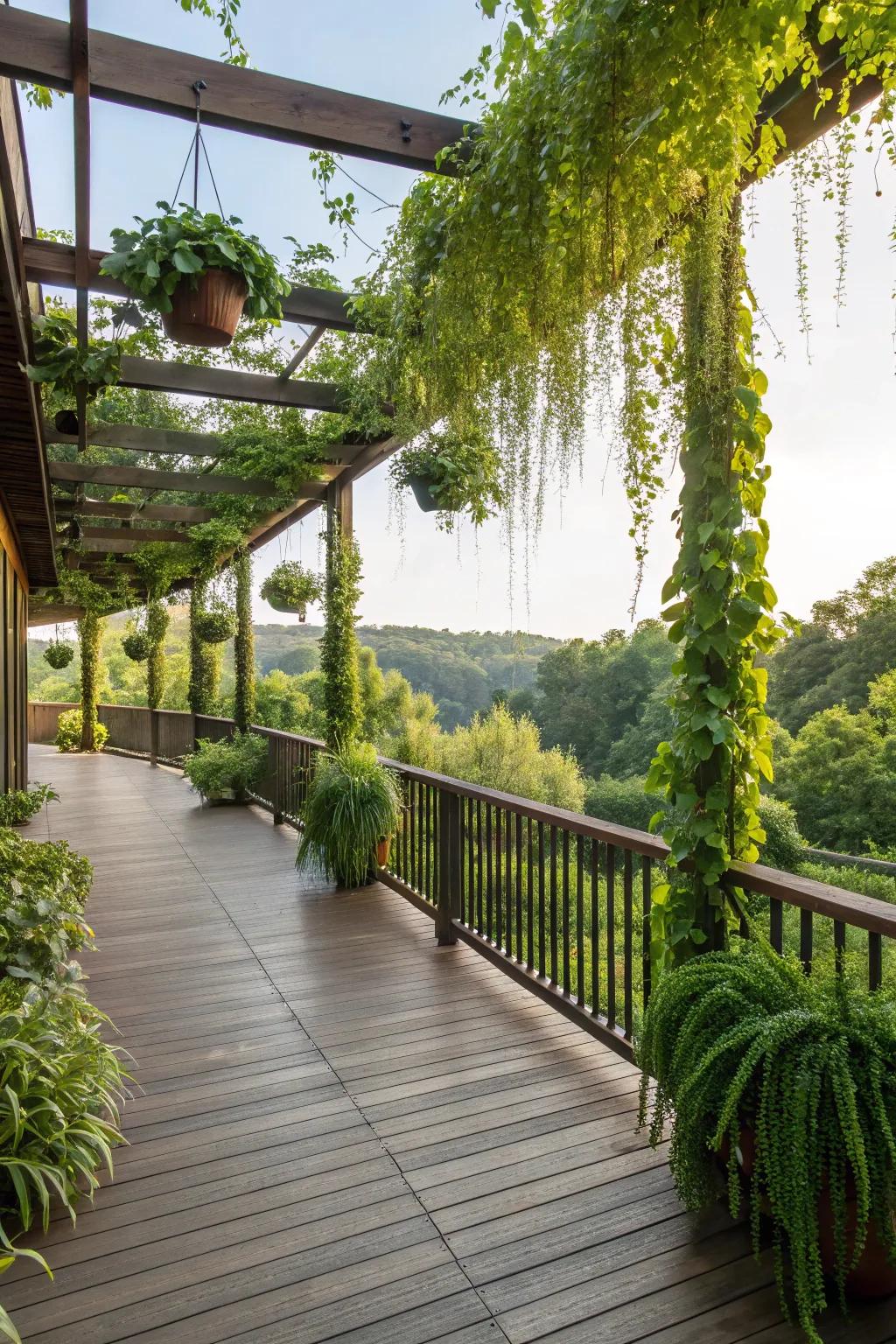 Overhead greenery brings a touch of nature to your deck cover.