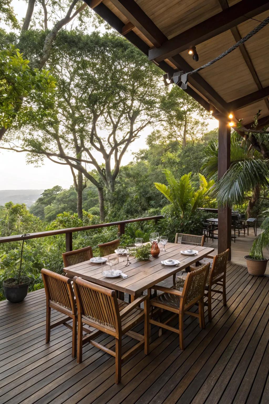 An inviting dining area that seamlessly unites indoor comfort with outdoor allure.