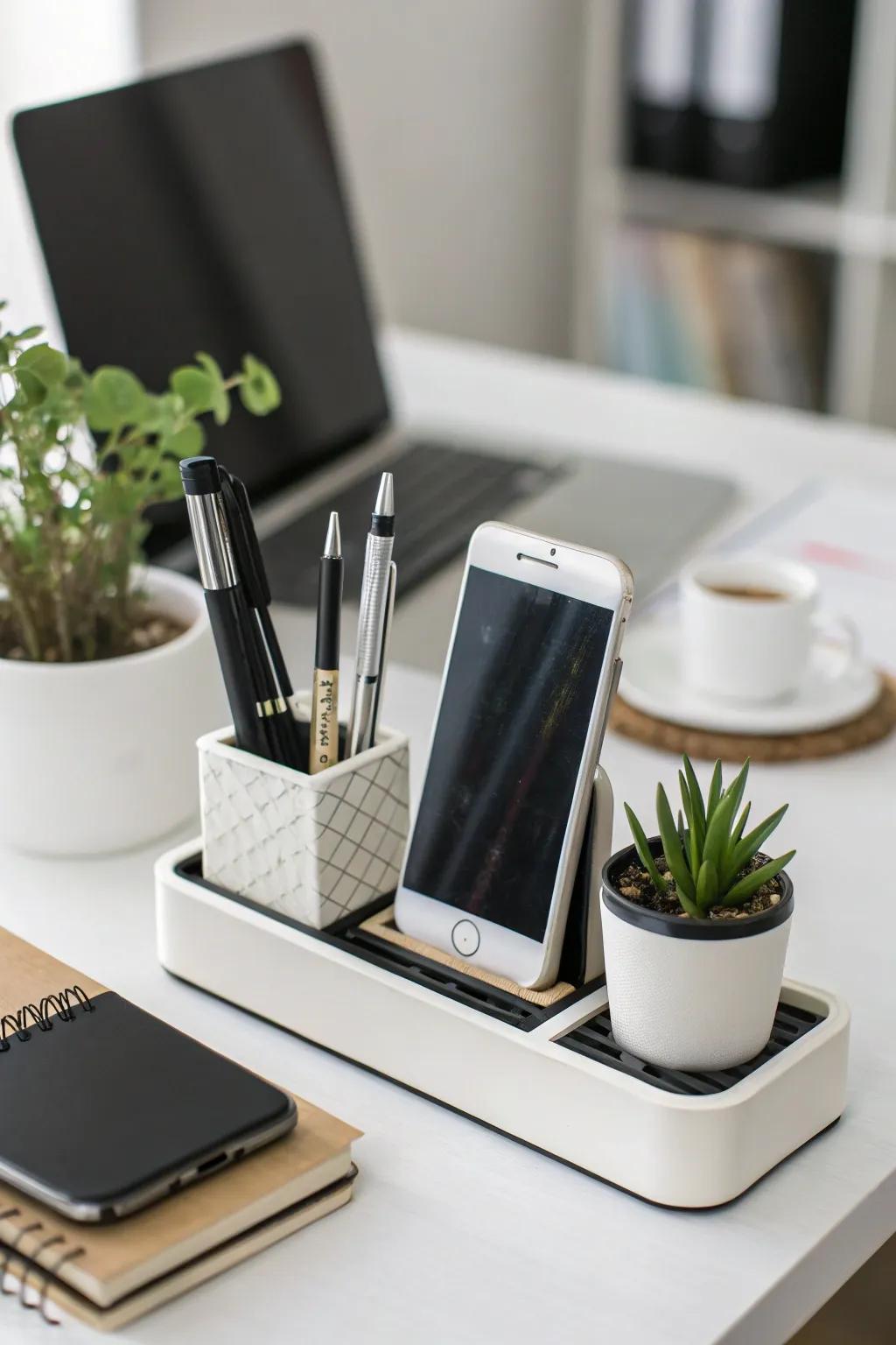 Multi-functional stands for a tidy desk.