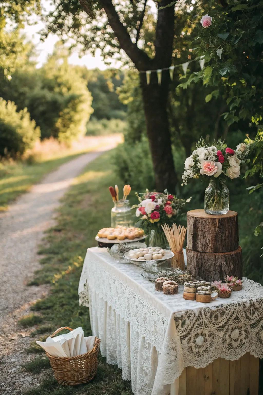 Nature provides a beautiful backdrop for outdoor dessert tables.