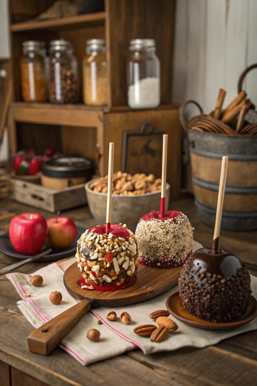 Whimsical gourmet candy apples perfect for any occasion.