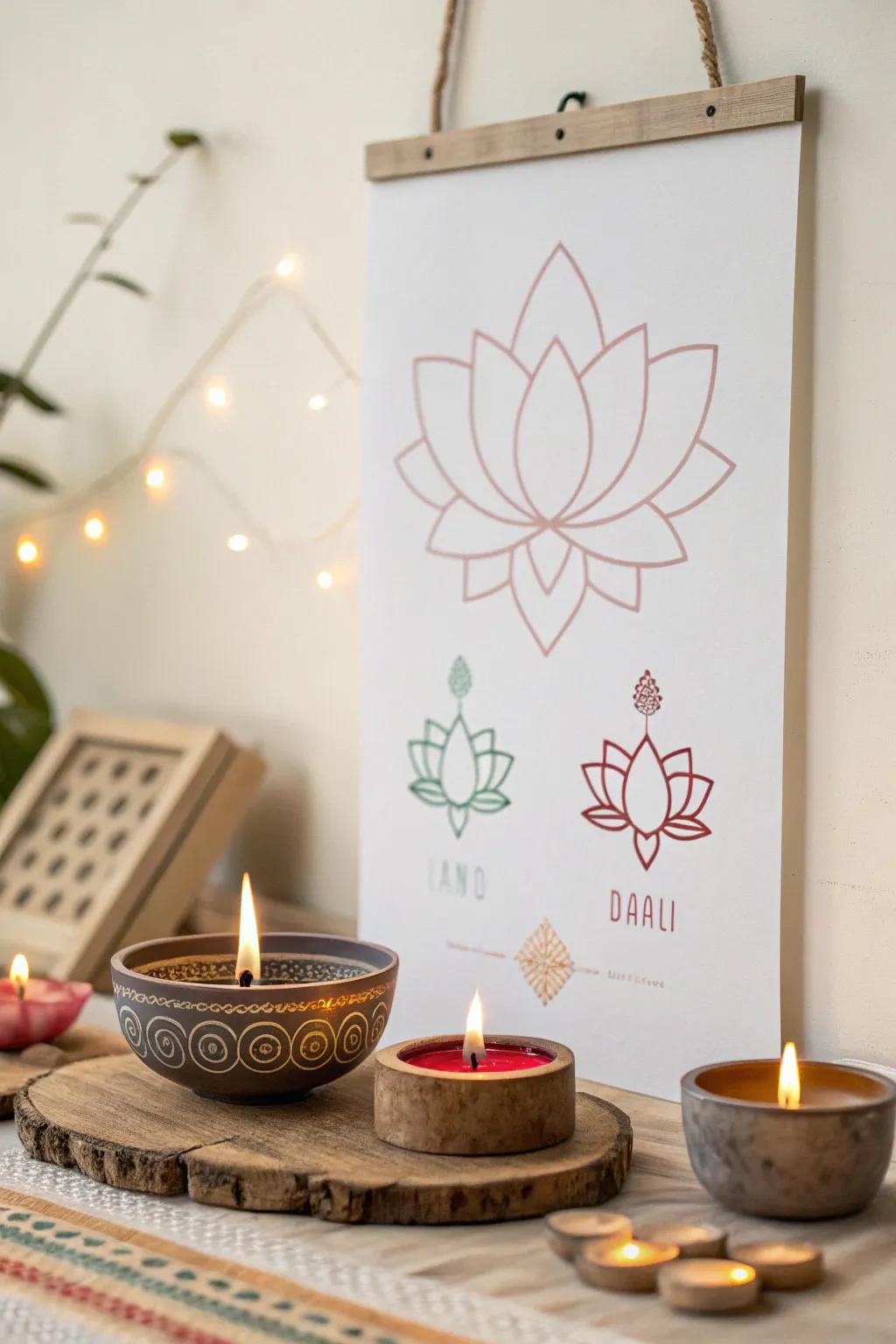 A contemporary pared-down Diwali poster characterized by simple elegance.