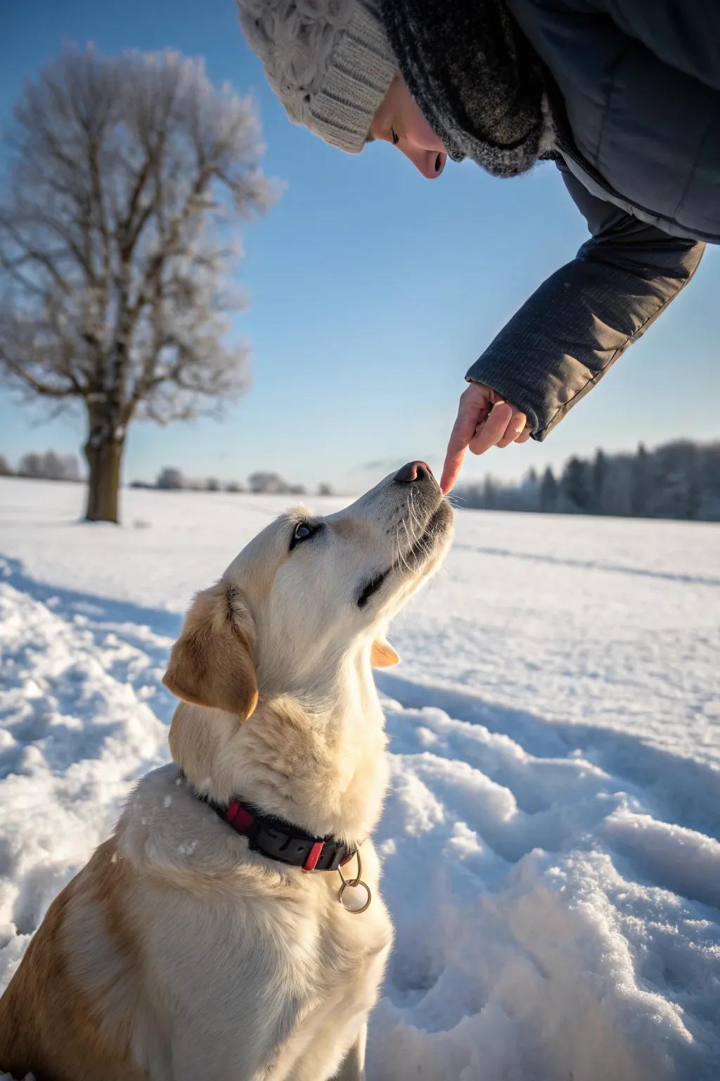 A sweet snowy nose boop moment.