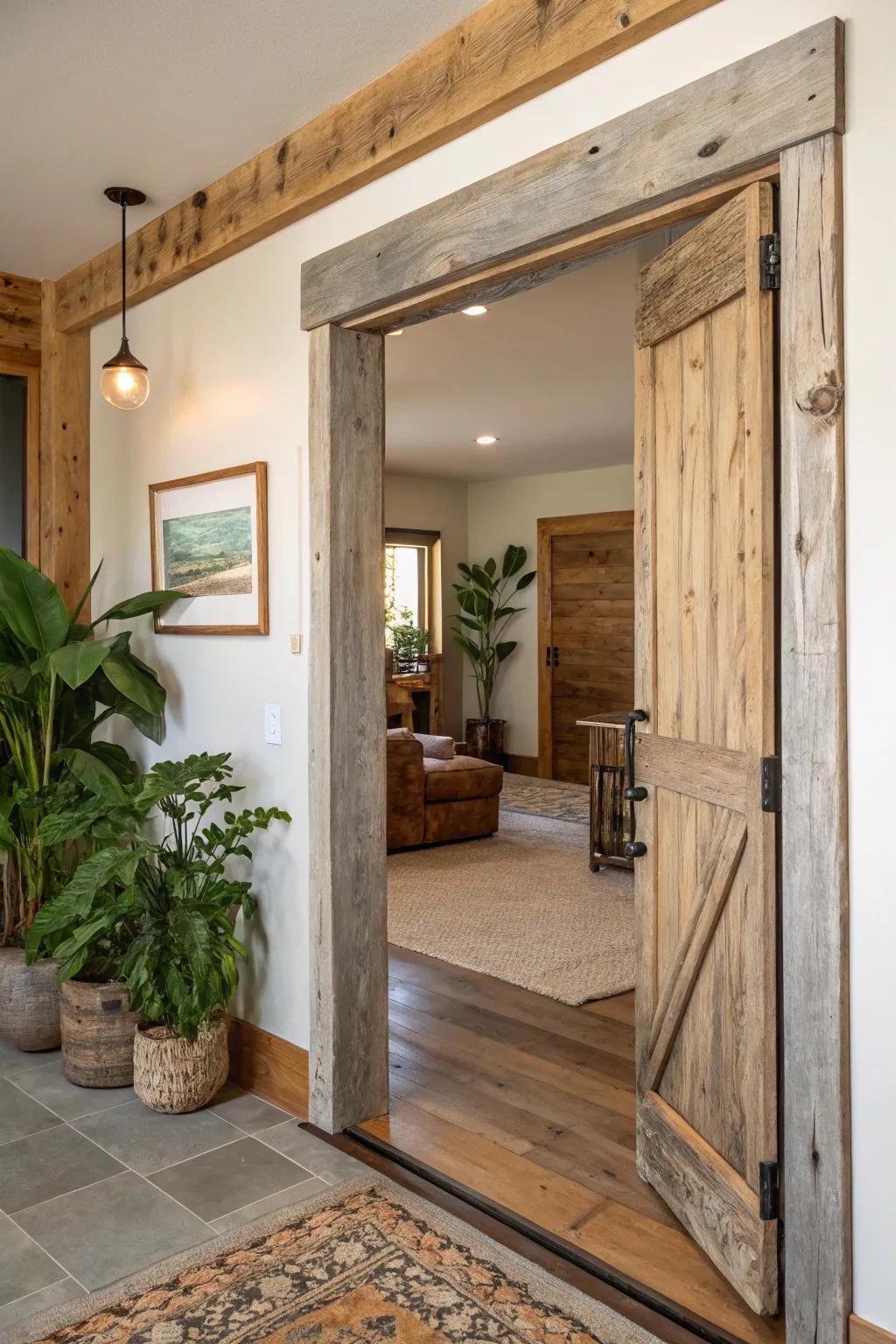 Reclaimed wood trim adds eco-friendly charm to this conscious living space.