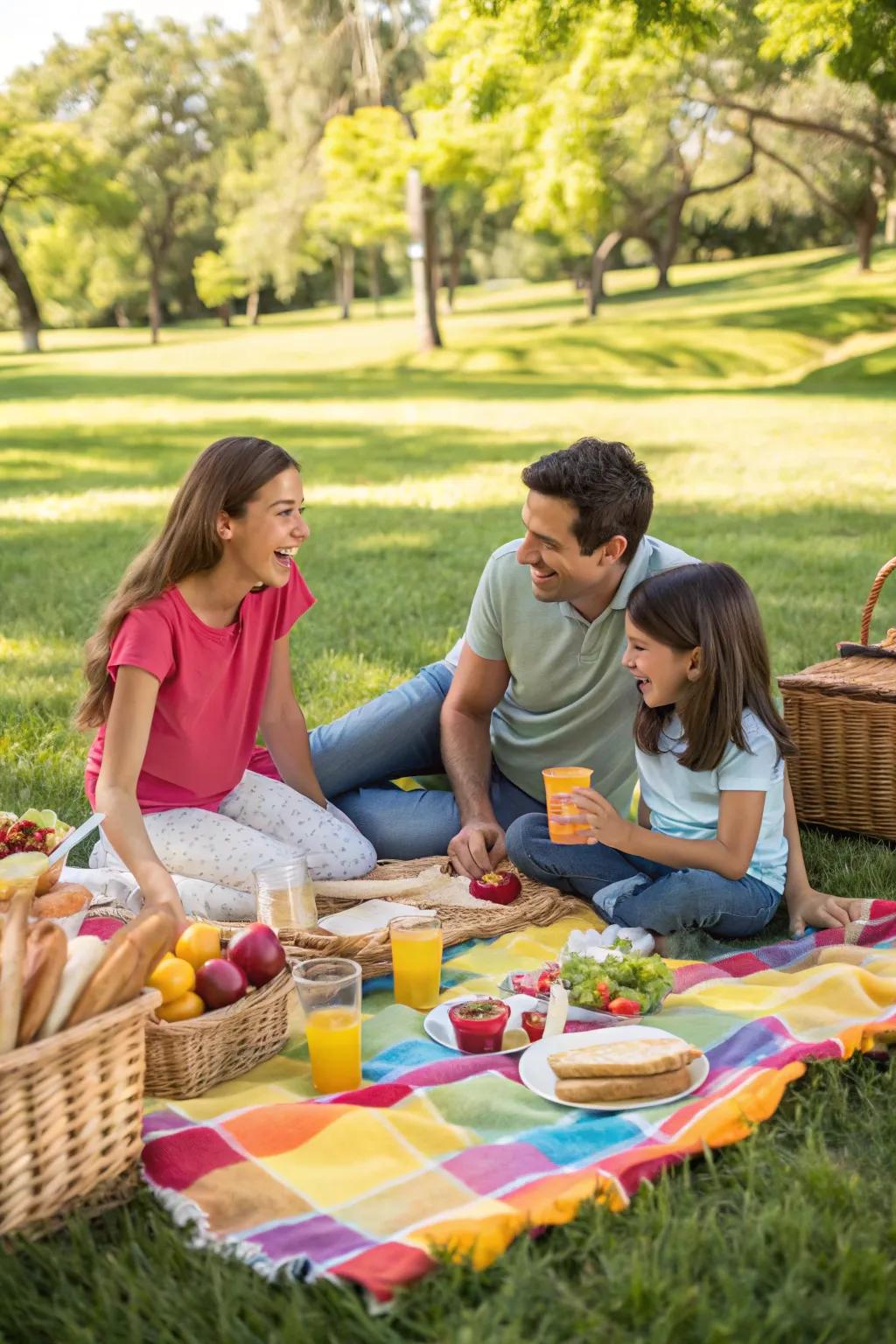 A picnic in the park is perfect for relaxed and joyful family photos.