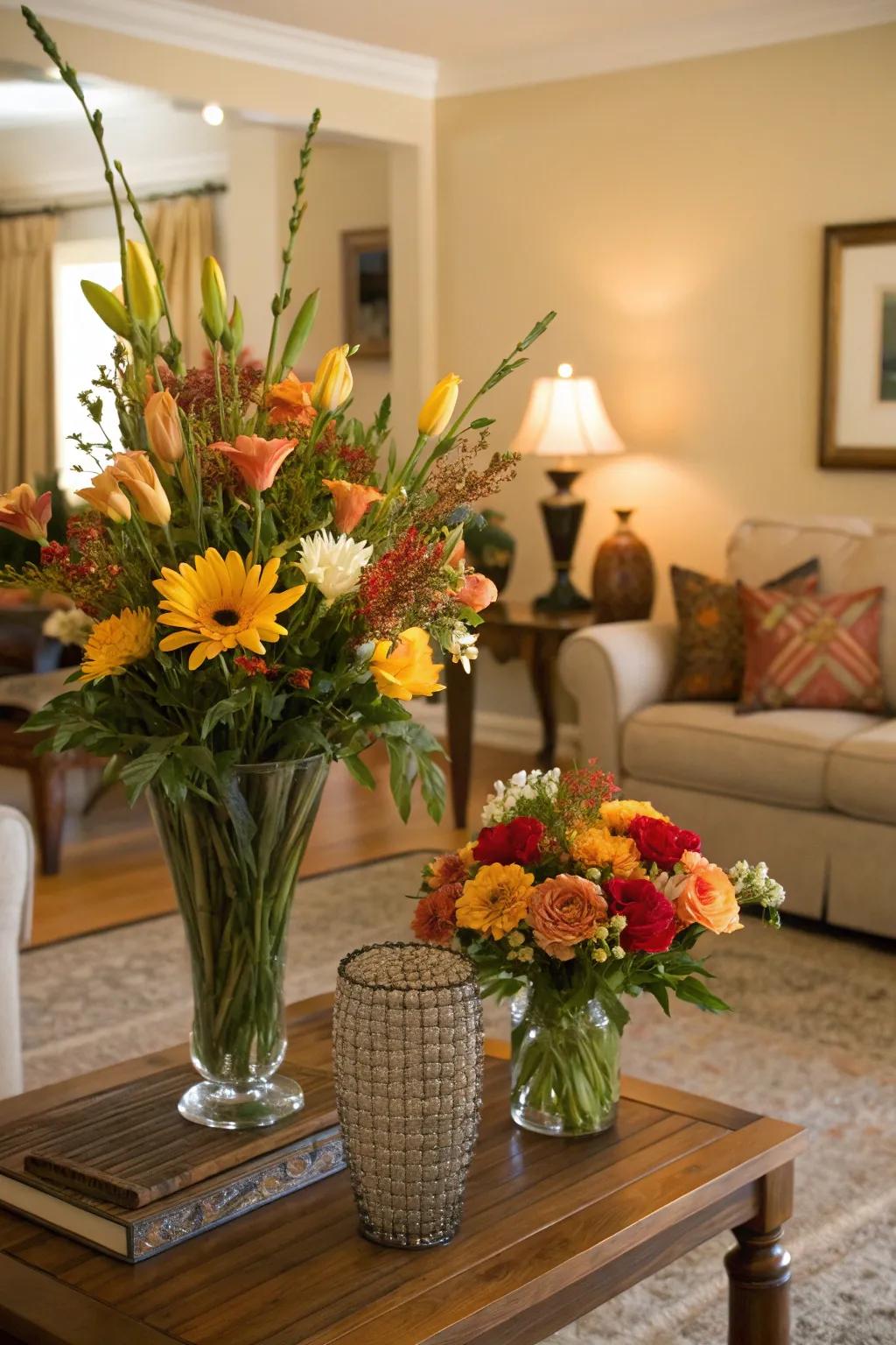 Keep your space fresh with seasonal flower arrangements.