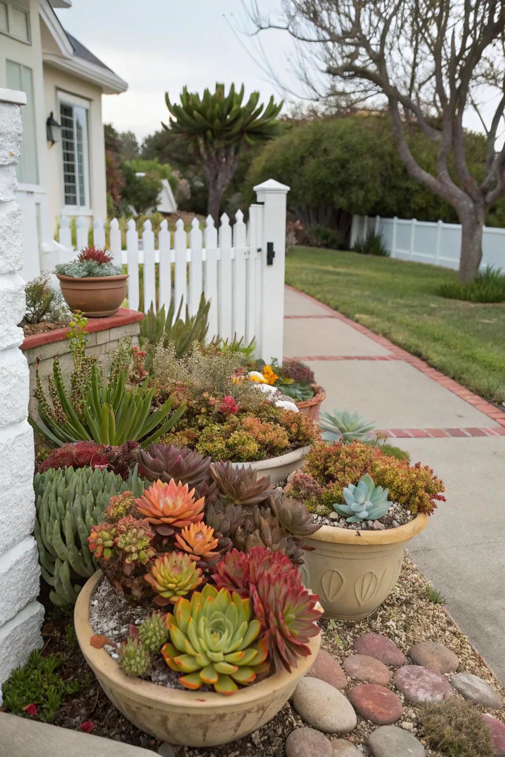 Succulents add color with minimal water needs.