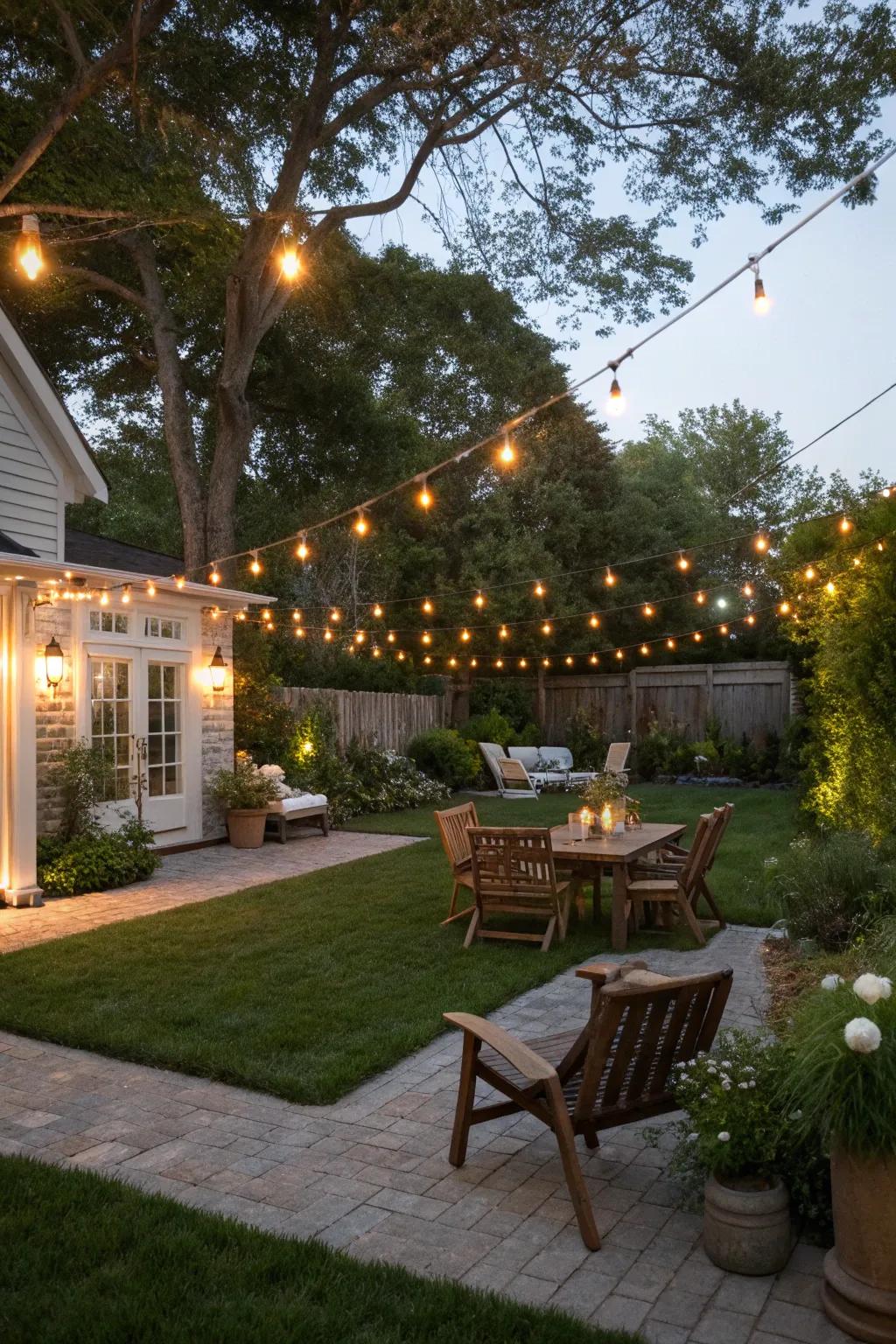 Ambient lighting enhances the charm and warmth of your backyard gatherings.