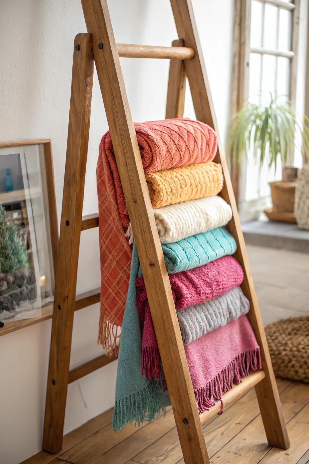 Blanket ladders add warmth and texture to any room corner.