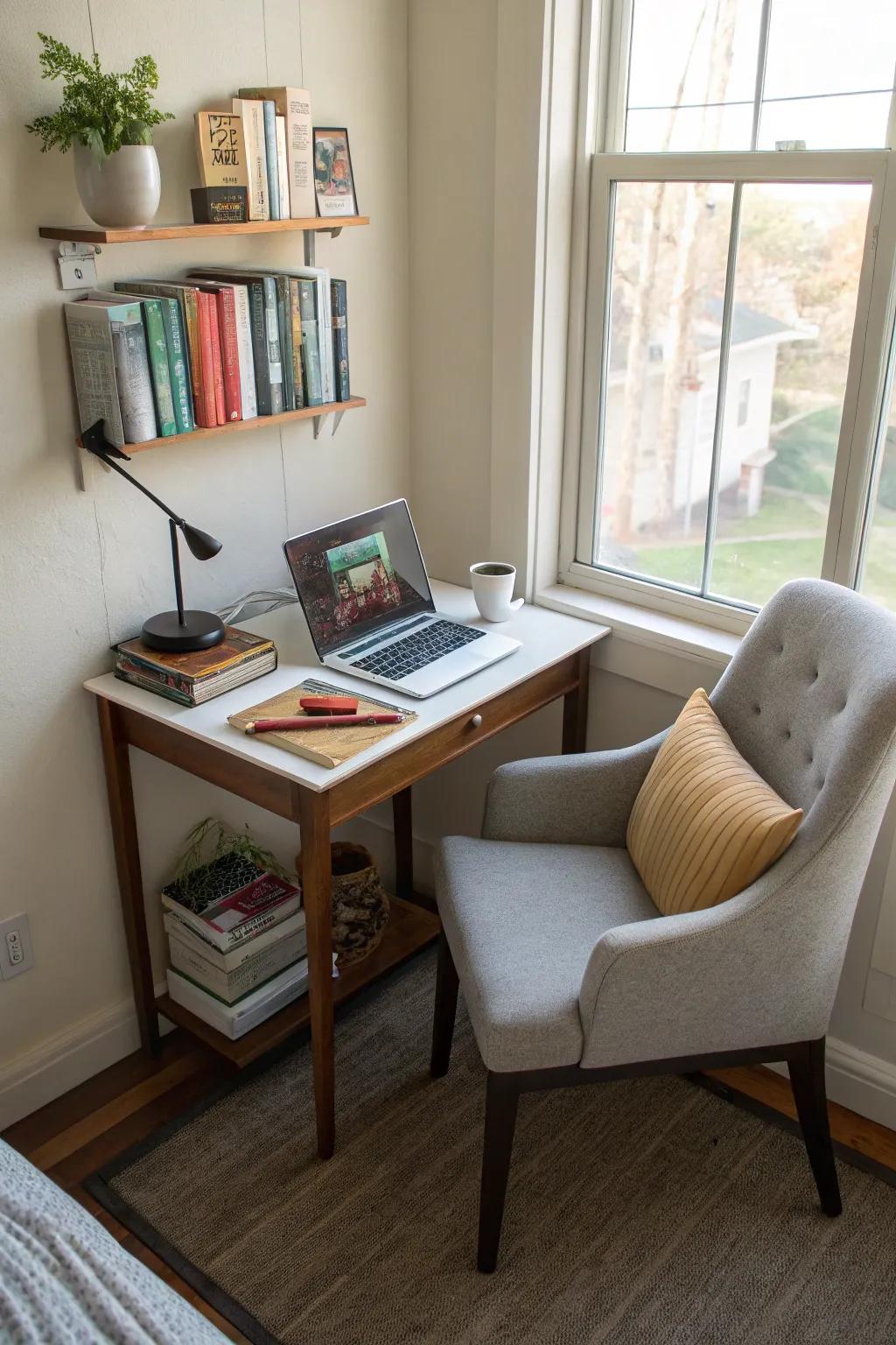 Create a productive nook with a compact desk and chair.