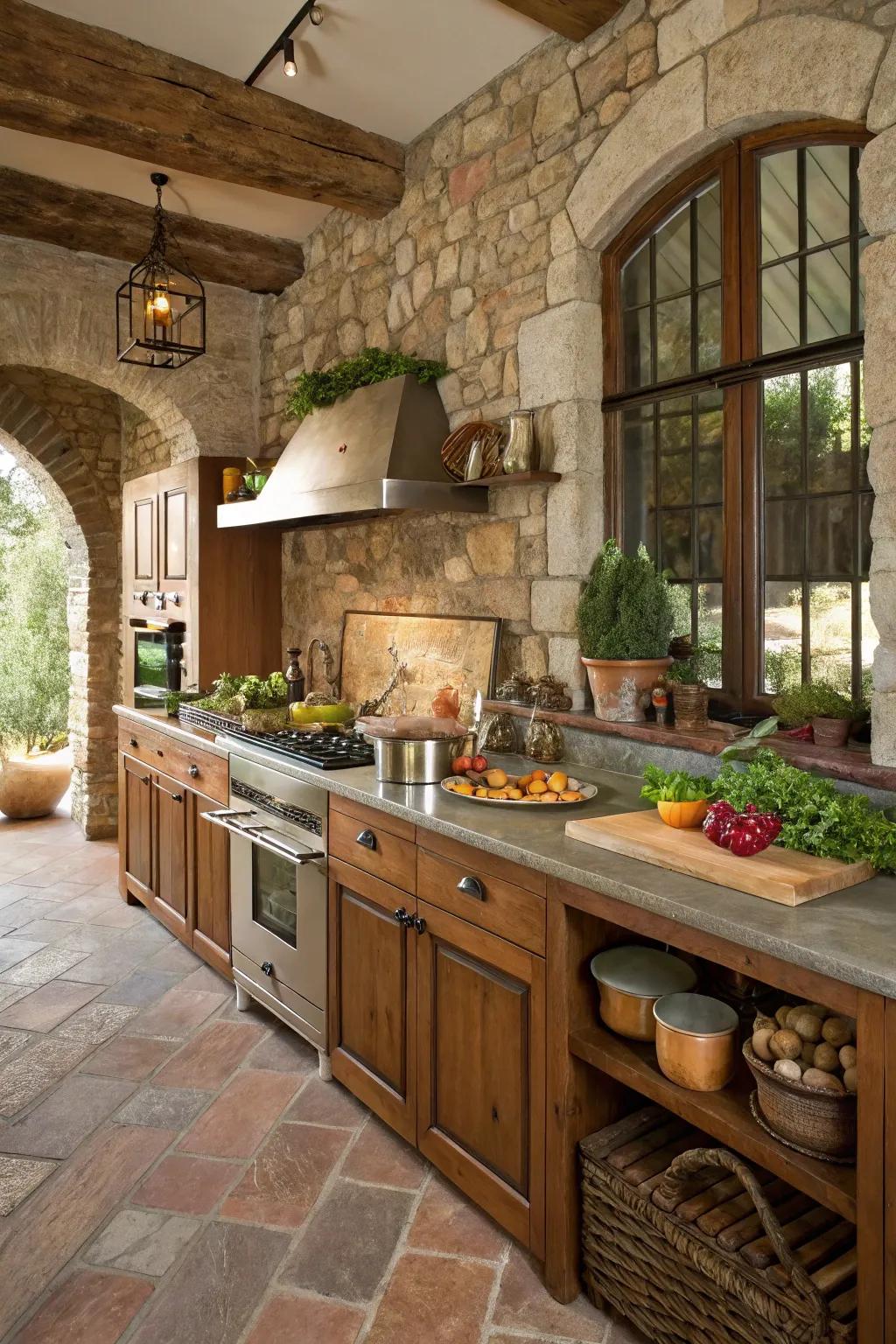 A harmonious blend of materials adds texture to this kitchen.