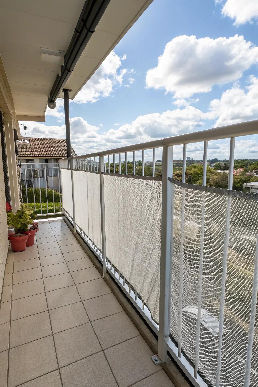 Secure coverings keep the balcony safe for playful adventures.