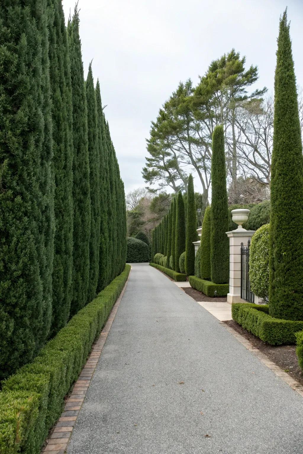 Hedges provide privacy and a classic look to any driveway.