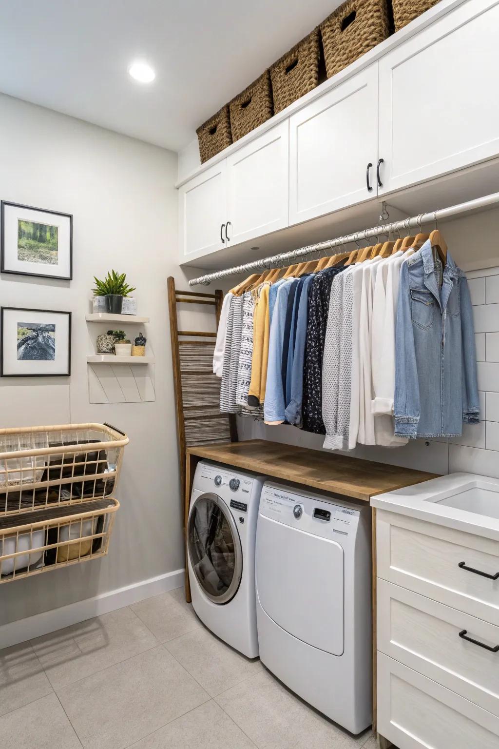 A wall-mounted drying structure is an efficient solution for naturally drying garments.