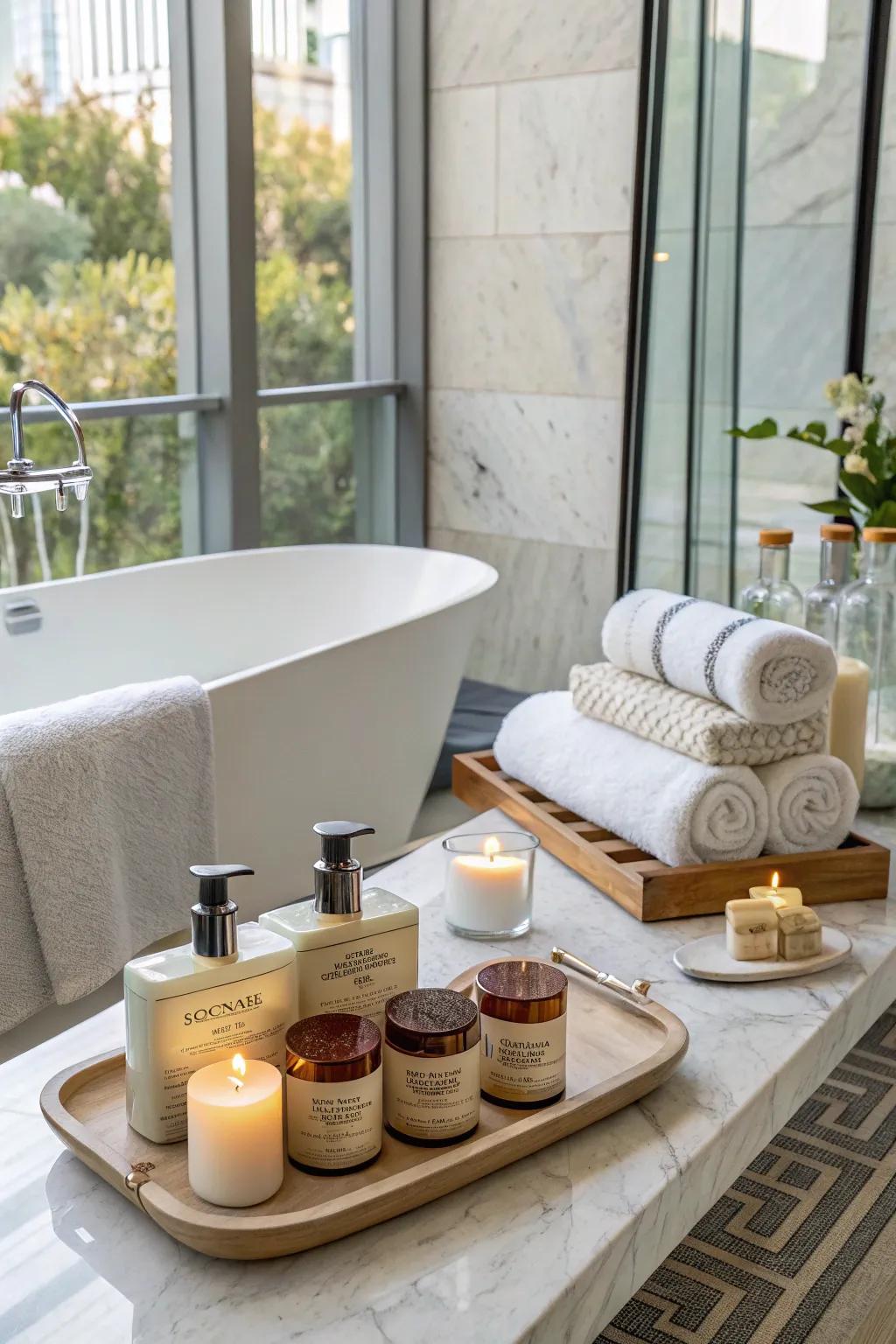 A lavish bath set for a spa-like experience at home.