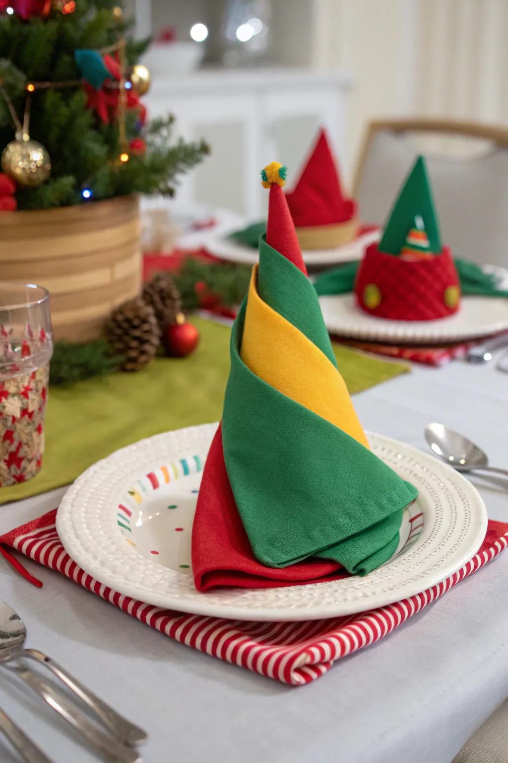 A quirky elf hat fold for the festive season.