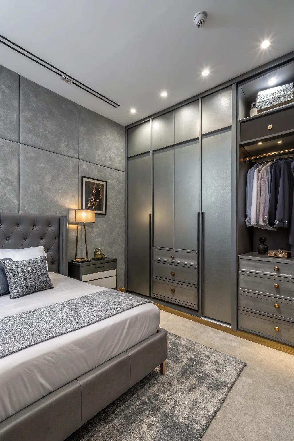 Cool grays provide an elegant, versatile base for any bedroom style.