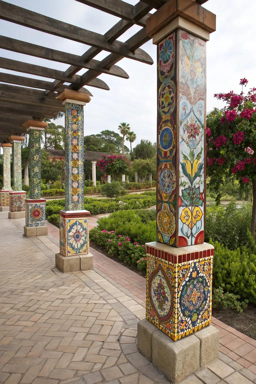 Tile mosaics present a vibrant, artistic adornment.