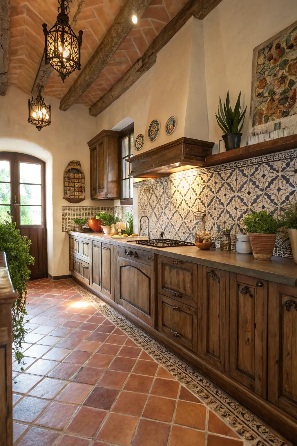 Terracotta tiles infuse kitchens with warmth and Mediterranean charm.