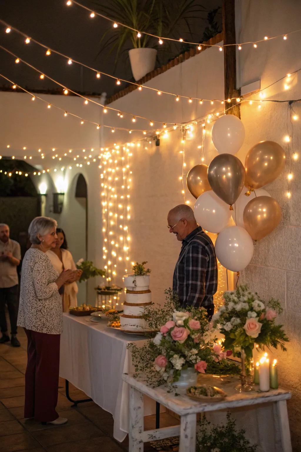 Subtle illumination fosters a warm and inviting party environment.