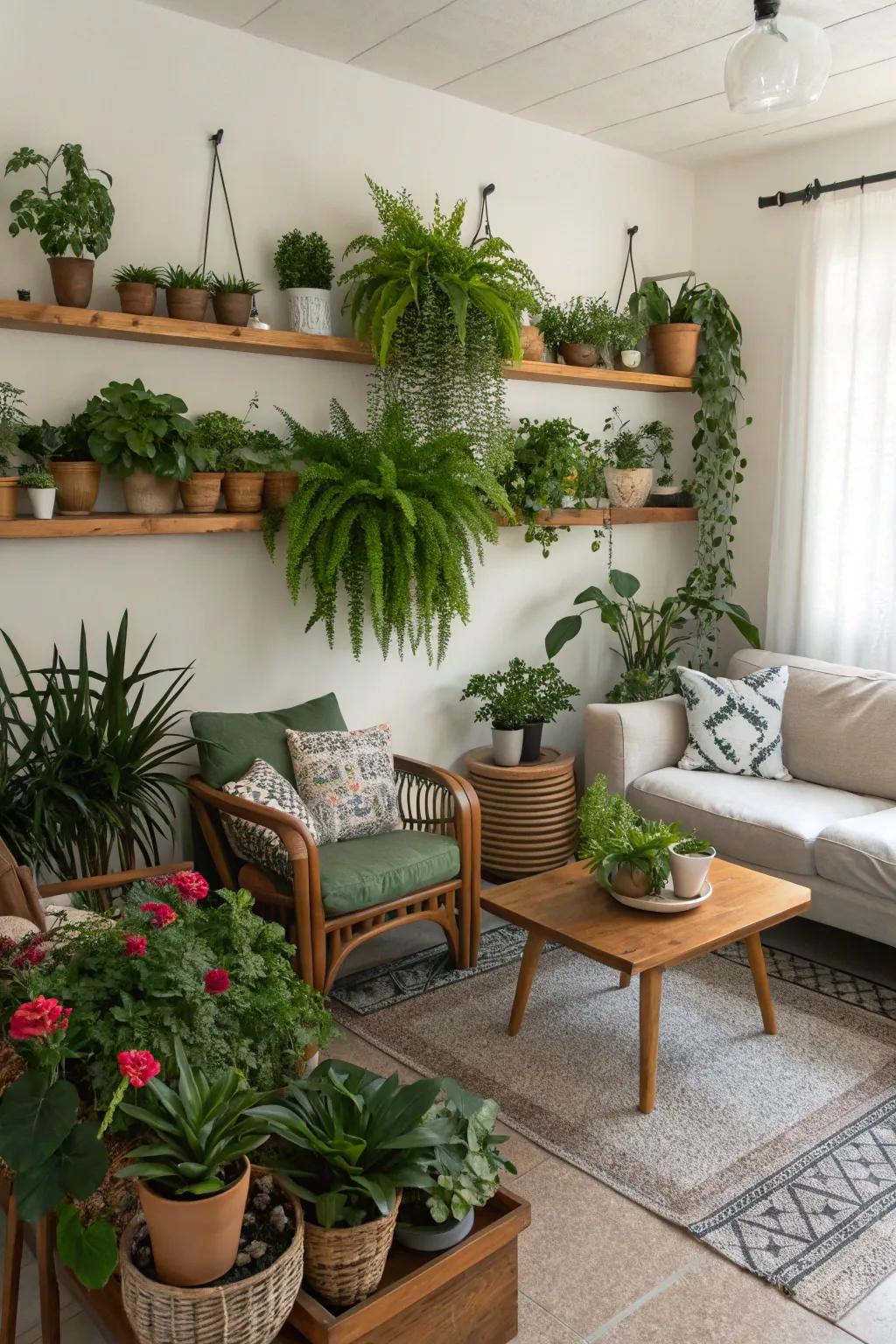 Houseplants adding vibrancy and freshness to a room setup.