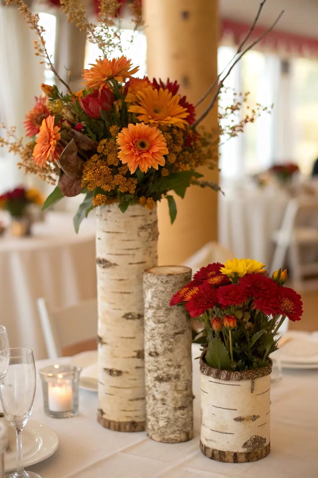 Birch bark wraps adding rustic elegance