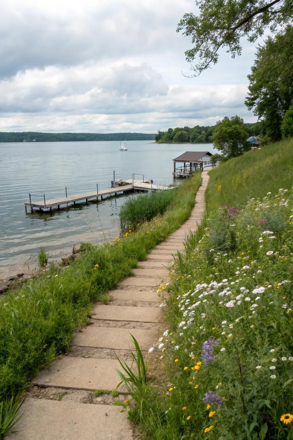 A well-crafted path providing seamless access to the lake.