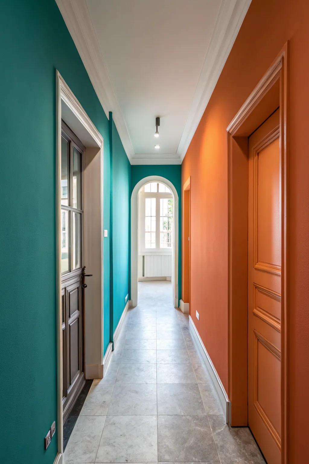 Two-tone walls add depth and character to small hallways.