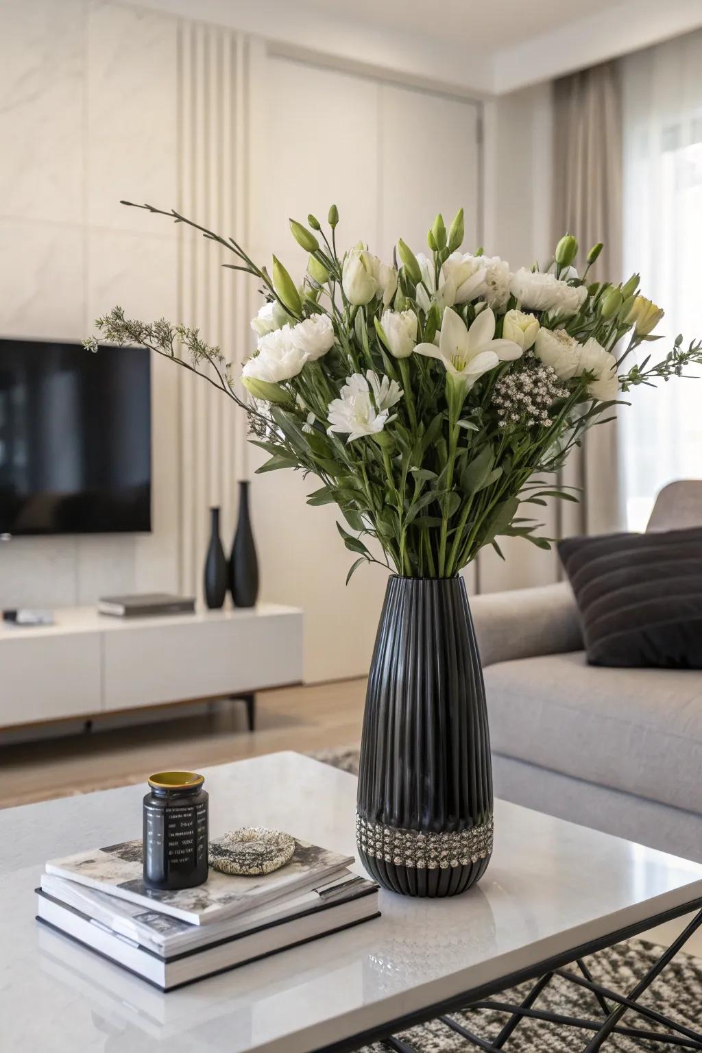 Monochrome flowers fit seamlessly into a modern minimalist decor.