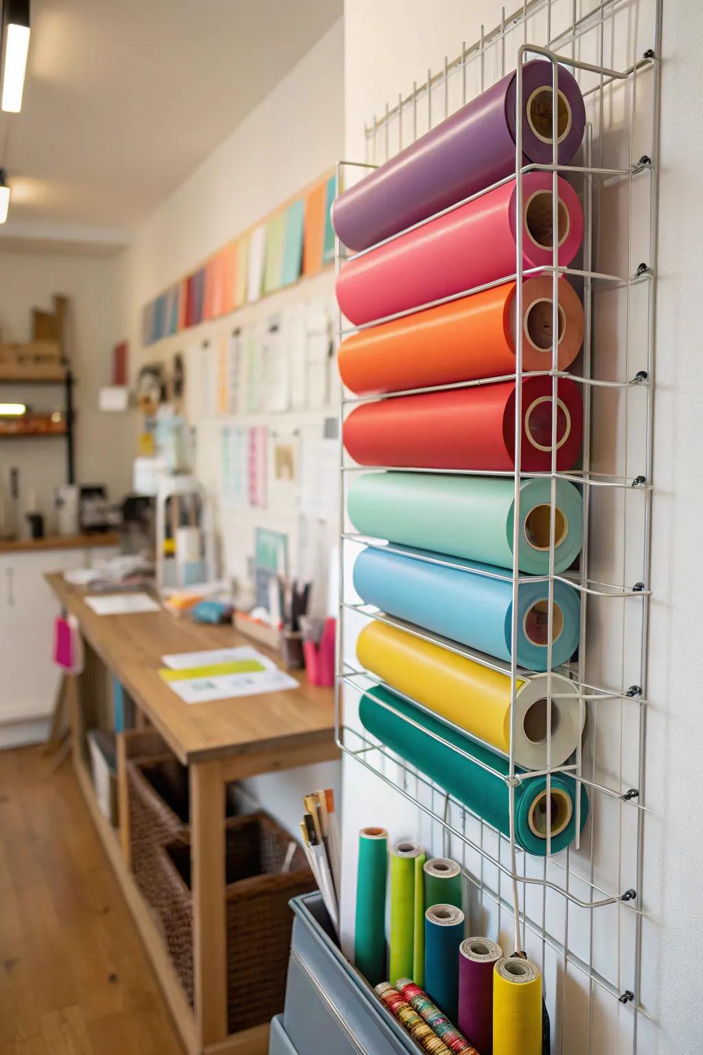 Wire racks provide a simple solution for visible vinyl storage.